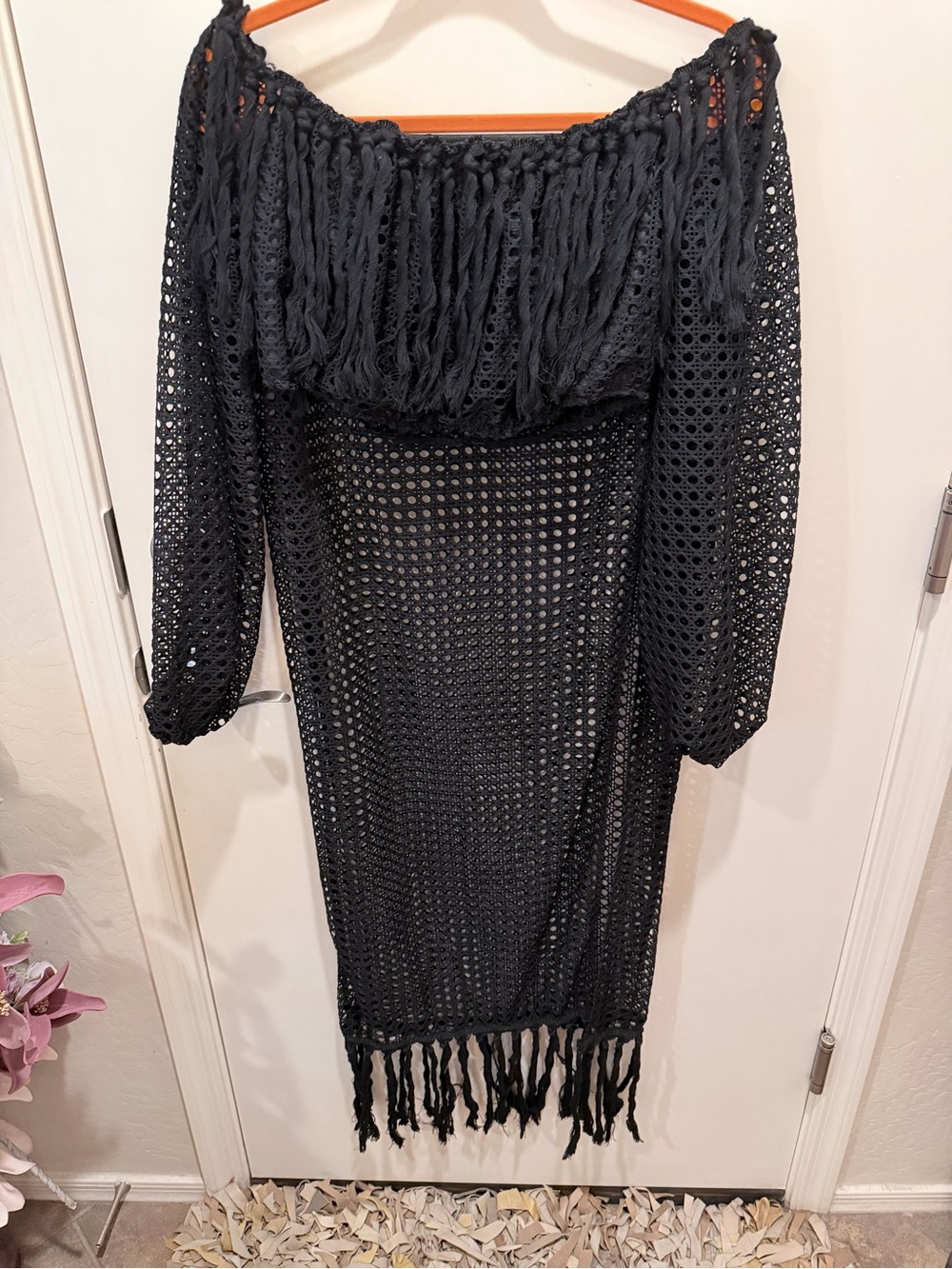 Black Crochet Fringe Cover-Up Skirt & Top